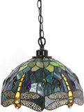 Werfactory® Tiffany Pendant Light Yellow Dragonfly Stained Glass Chandelier