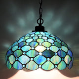 Werfactory® Tiffany Style Plug in Pendant Light Sea Blue Stained Glass Pearl Hanging Lamp