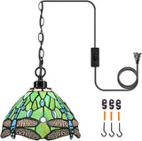 Werfactory® Tiffany Style Plug in Pendant Light Mini Stained Glass Dragonfly Chandelier