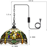 Werfactory® Tiffany Pendant Light Yellow Dragonfly Stained Glass Chandelier