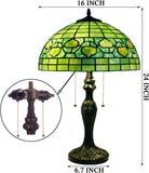 Werfactory® Tiffany Lamp Green Stained Glass Table Lamp W16H24 Inch Bedside Nightstand