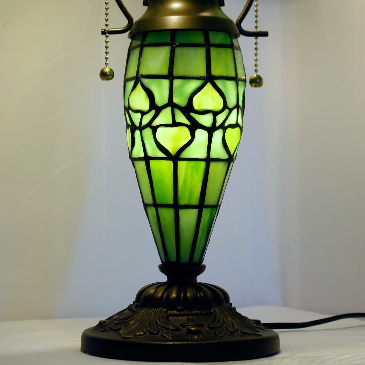 Werfactory® Tiffany Table Lamp 3-Light 24 Inch High Green Stained Glass Mother Daughter Table Lamp