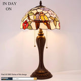 12 inch Tiffany Lamps Werfactory® Double Tropical Birds Stained Glass Bedside Lamp