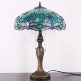 Werfactory® Tiffany Table Lamp Green Stained Glass Dragonfly Style Reading Lamp