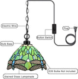 Werfactory® Tiffany Style Plug in Pendant Light Mini Stained Glass Dragonfly Chandelier