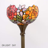 WERFACTORY Tiffany Floor Lamp Rose Stained Glass Light Torchiere Standing Torch Uplight