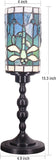 WERFACTORY Small Tiffany Lamp Mini Stained Glass Table Lamp Wide 4 Tall 15 Inch Green Blue Dragonfly Style Rustic Night Light