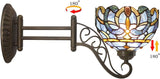 WERFACTORY Tiffany Wall Sconce Lamp W8L19 Inch Swing Arm Up Down Light Blue Purple Cloudy Stained Glass Shade S147 Living Room Bedroom Office Study Antique Metal