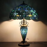 Werfactory® Tiffany Lamp W16H24 Inch Blue Stained Glass Mother Daughter Table Lamp