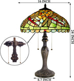 Werfactory® Tiffany Table Lamp Green Yellow Stained Glass Dragonfly Style Handmade Reading Lamp