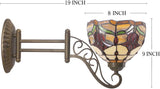 WERFACTORY Tiffany Wall Sconce Lamp W8L19 Inch Swing Arm Up Down Light Tulip Flower Stained Glass Shade S030 Living Room Bedroom Office Study Antique Metal