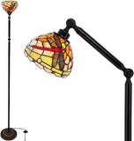 Werfactory® Torchiere Tiffany Floor Lamp Stained Glass Dragonfly Arched Gooseneck Lamp