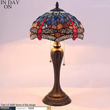 12 inch  Blue Red Stained Glass Dragonfly Lampshade Only Werfactory®  Fit for Tiffany Table Lamp