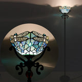 Werfactory® Tiffany Floor Lamp W10H70 Inch Stained Glass Torchiere Light Blue Dragonfly Standing