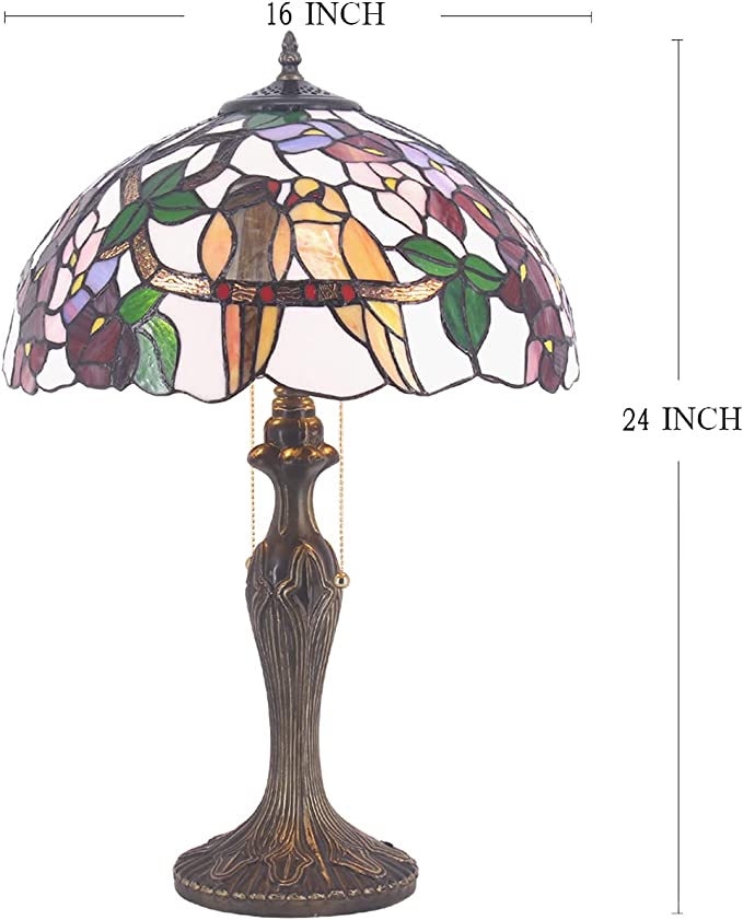 Tiffany Lampshade Replacement Werfactory® W16H7-inch Colorful Stained Glass Birds Style Shade