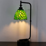 Werfactory® Tiffany Lamp W6H20 Inch Green Leaf Stained Glass Table Lamp