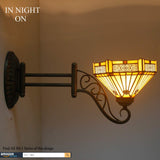 WERFACTORY Tiffany Wall Sconce Lamp W8L19 Inch Swing Arm Up Down Light Yellow Stained Glass Hexagon Mission Shade S011 Living Room Bedroom Office Study Antique Metal