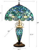 Werfactory® Tiffany Lamp W16H24 Inch Blue Stained Glass Mother Daughter Table Lamp