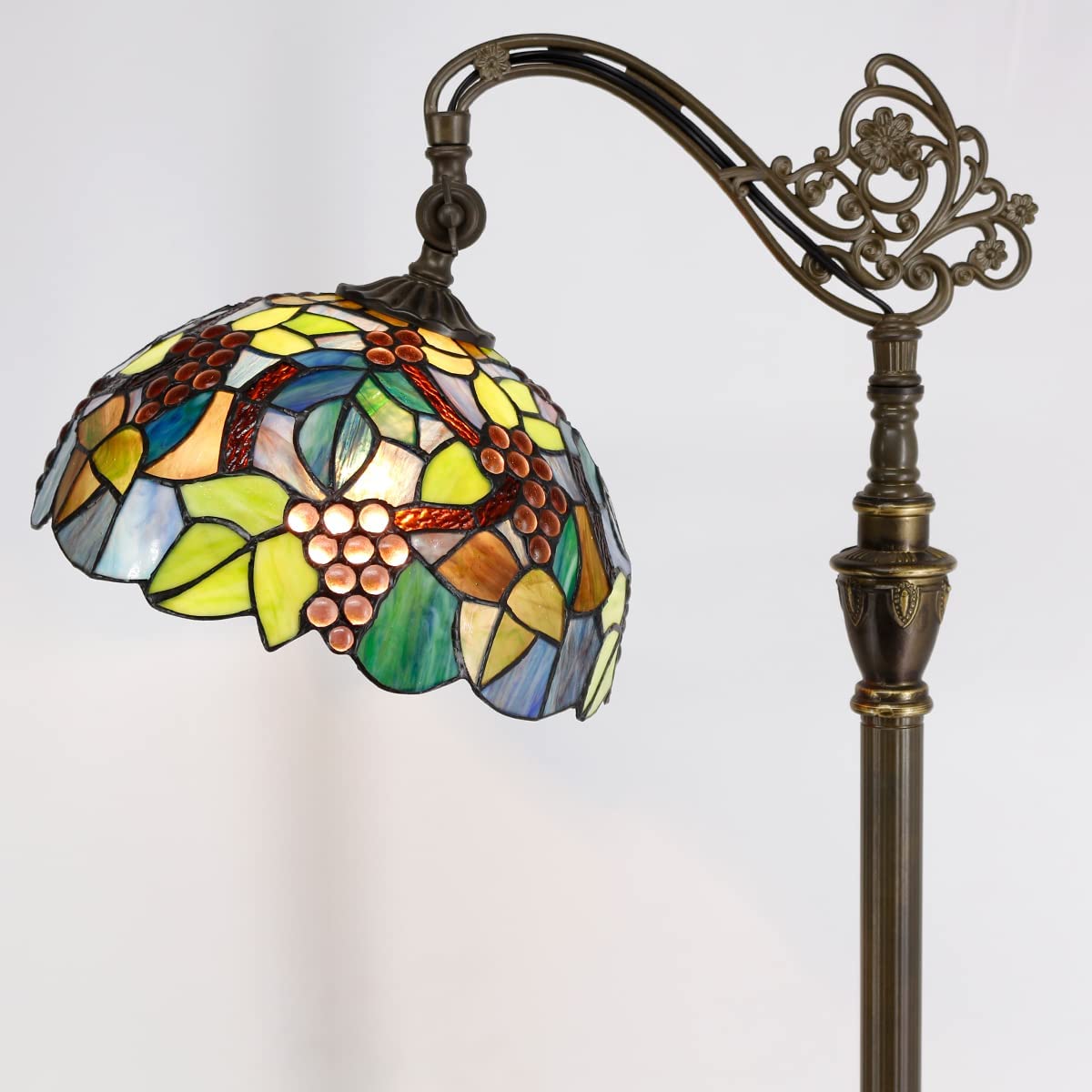 Werfactory® Tiffany Floor Lamp Stained Glass Grape Arched Gooseneck Reading Light