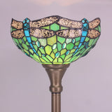 Werfactory® Torchiere Tiffany Floor Lamp Green Dragonfly Stained Glass Torch Light