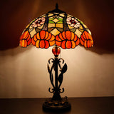 Werfactory® Tiffany Table Lamp Stained Glass Lamp Orange Flower Desk Light
