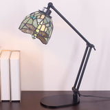 Werfactory®Tiffany Swing Arm Desk Lamp Sea Blue Stained Glass Dragonfly