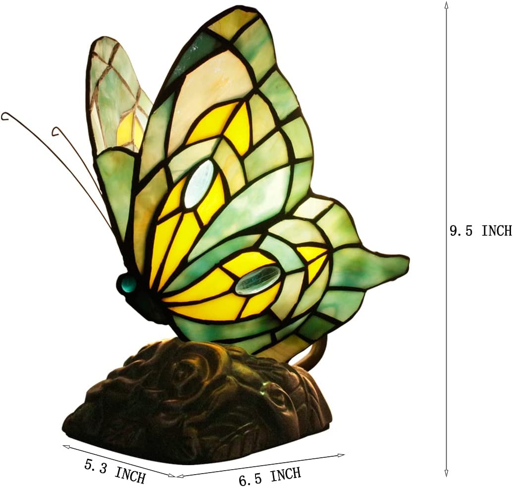 Werfactory® Tiffany Butterfly Lamp Cute Fairy Flying Wings Green Stained Glass Warm Light