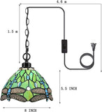 Werfactory® Tiffany Style Plug in Pendant Light Mini Stained Glass Dragonfly Chandelier