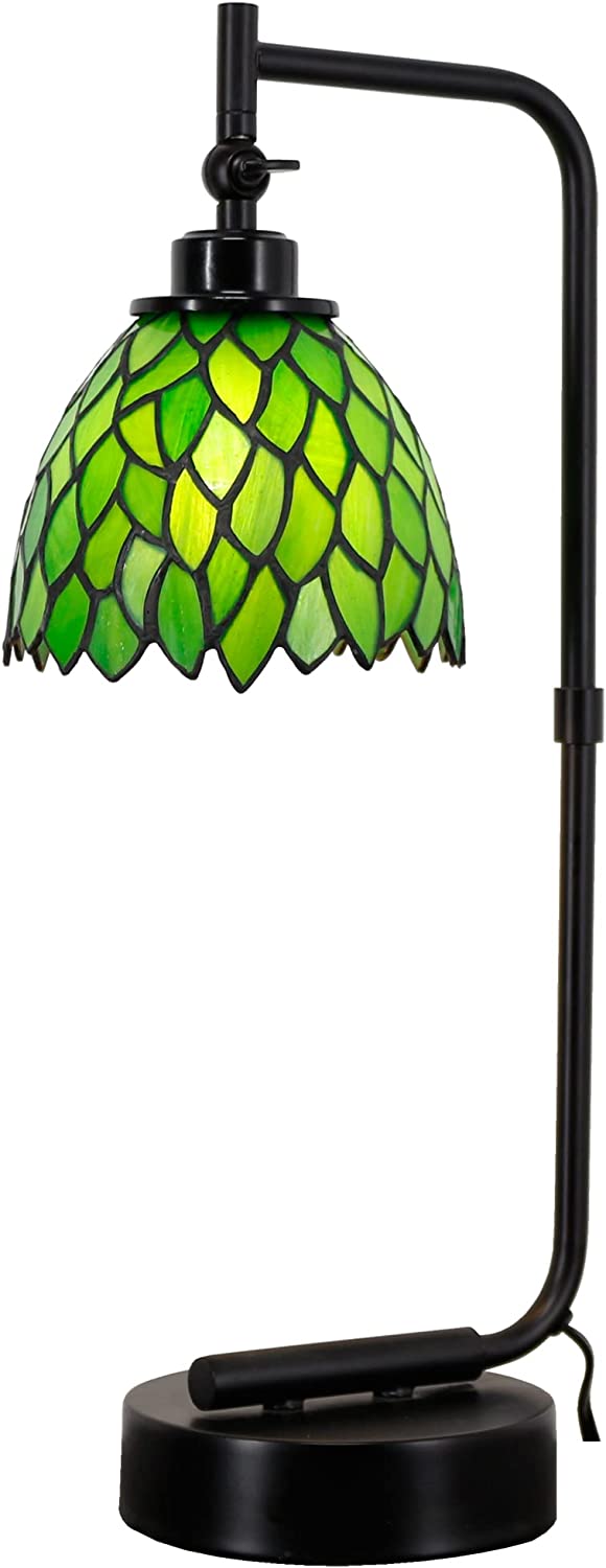 Werfactory® Tiffany Lamp W6H20 Inch Green Leaf Stained Glass Table Lamp
