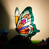 Werfactory® Tiffany Butterfly Style Table Lamp Blue Stained Glass Desk Night Light