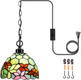 Werfactory® Small Tiffany Style Plug in Pendant Light Stained Glass Flower Chandelier