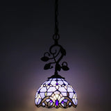 Werfactory®Tiffany Pendant Lighting Purple Stained Glass Baroque Style Hanging Lamp