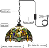 Werfactory® Tiffany Pendant Light Yellow Dragonfly Stained Glass Chandelier