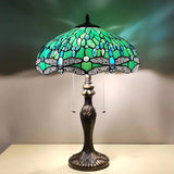 Werfactory® Tiffany Table Lamp Green Stained Glass Dragonfly Style Reading Lamp