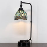 Werfactory® Tiffany Lamp W6H20 Inch Sea Blue Dragonfly Stained Glass Table Lamp