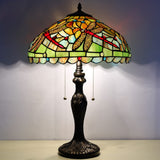 Werfactory® Tiffany Table Lamp Green Yellow Stained Glass Dragonfly Style Handmade Reading Lamp