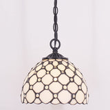 Werfactory® Tiffany Pendant Light with W8H7 Inch Crystal Beads White Stained Glass Hanging Lamp