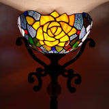 Tiffany Floor Lamp Stained Glass Red Rose Torchiere Light W10H70 Inch Antique Style
