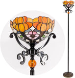 Werfactory® Tiffany Floor Lamp Stained Glass Orange Flower Torchiere Light