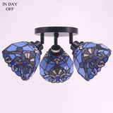 WERFACTORY Tiffany Lamp Sea Blue Stained Glass Dragonfly Style Desk Reading Light