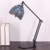 Werfactory®Tiffany Swing Arm Desk Lamp Sea Blue Stained Glass Dragonfly