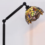 Werfactory® Torchiere Tiffany Floor Lamp Stained Glass Dragonfly Arched Gooseneck Reading Light