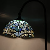 Werfactory® Tiffany Floor Lamp with Stained Glass Blue Dragonfly Arched Gooseneck Style Reading Light