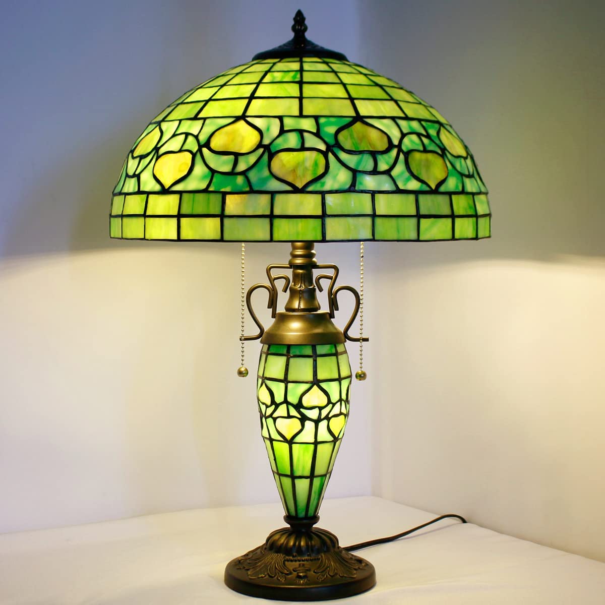 Werfactory® Tiffany Table Lamp 3-Light 24 Inch High Green Stained Glass Mother Daughter Table Lamp