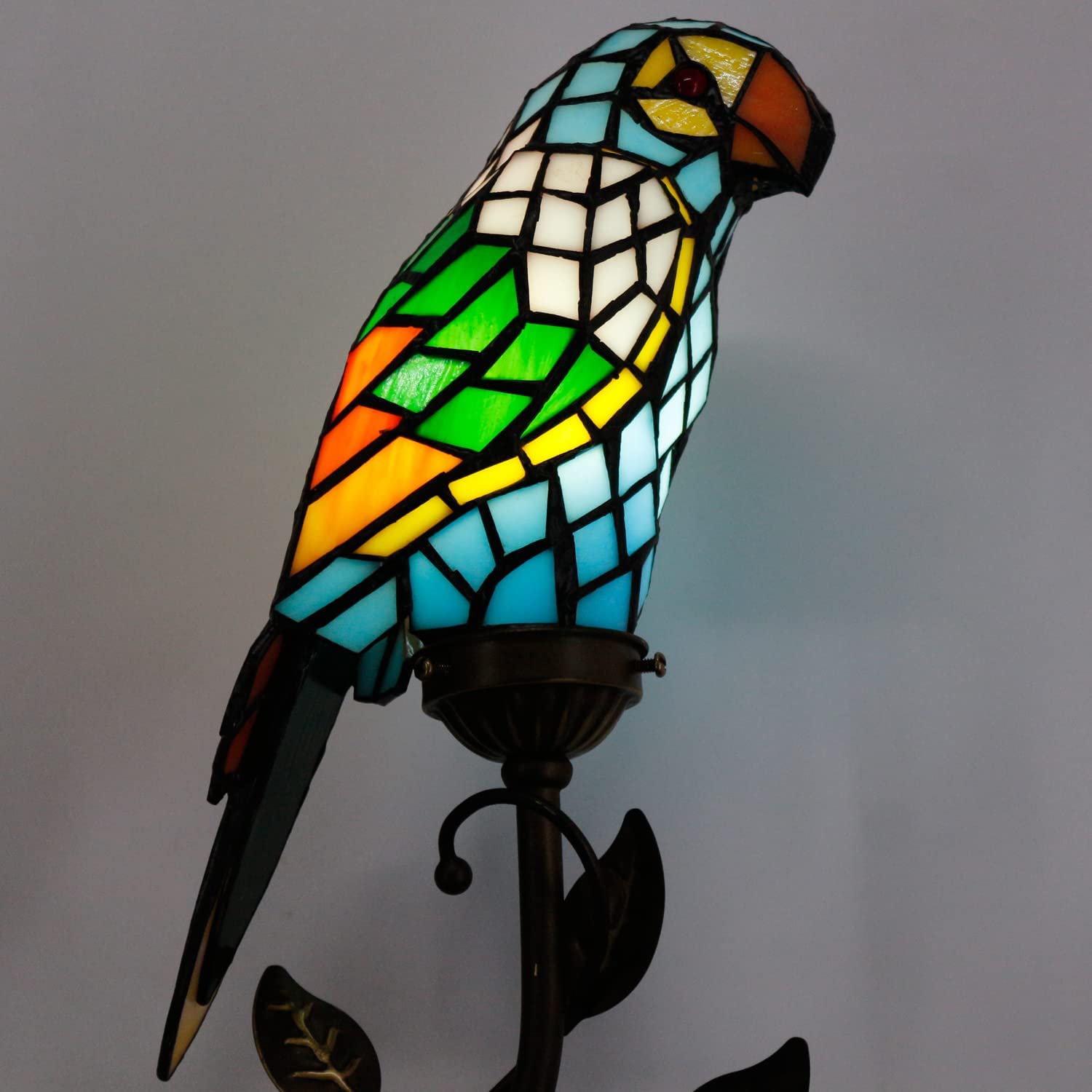Tiffany Parrot Lamp Handmade Colorful Stained Glass Birds Reading Light