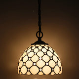 Werfactory® Tiffany Pendant Lighting with W8H7 Inch Crystal Bead White Stained Glass Hanging Lamp