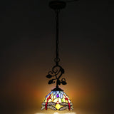 Werfactory®Tiffany Pendant Lighting 8" Yellow Blue Stained Glass Dragonfly Hanging Lamp