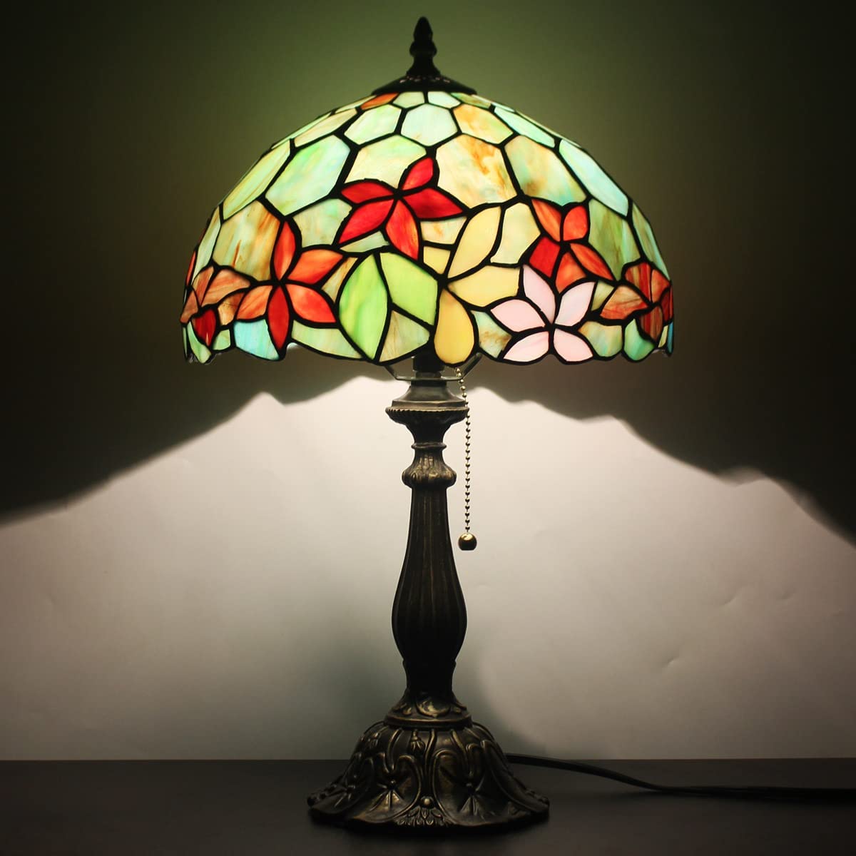 Werfactory® Tiffany Style Lamp W12H19 Inch Stained Glass Flower Table Lamp