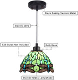 Werfactory® Tiffany Pendant Light 8 Inch Green Stained Glass Dragonfly Hanging Lamp