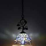 Werfactory® Tiffany Pendant Light, 8" Navy Blue Stained Glass Dragonfly Hanging Lamp